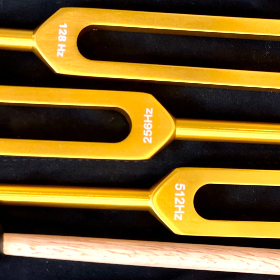 Toņdakšu komplekts 3 gab. 128hz 256Hz 512Hz Ārstnieciskais instruments dakšiņa Golden