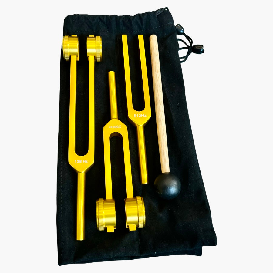 Toņdakšu komplekts 3 gab. 128hz 256Hz 512Hz Ārstnieciskais instruments dakšiņa Golden