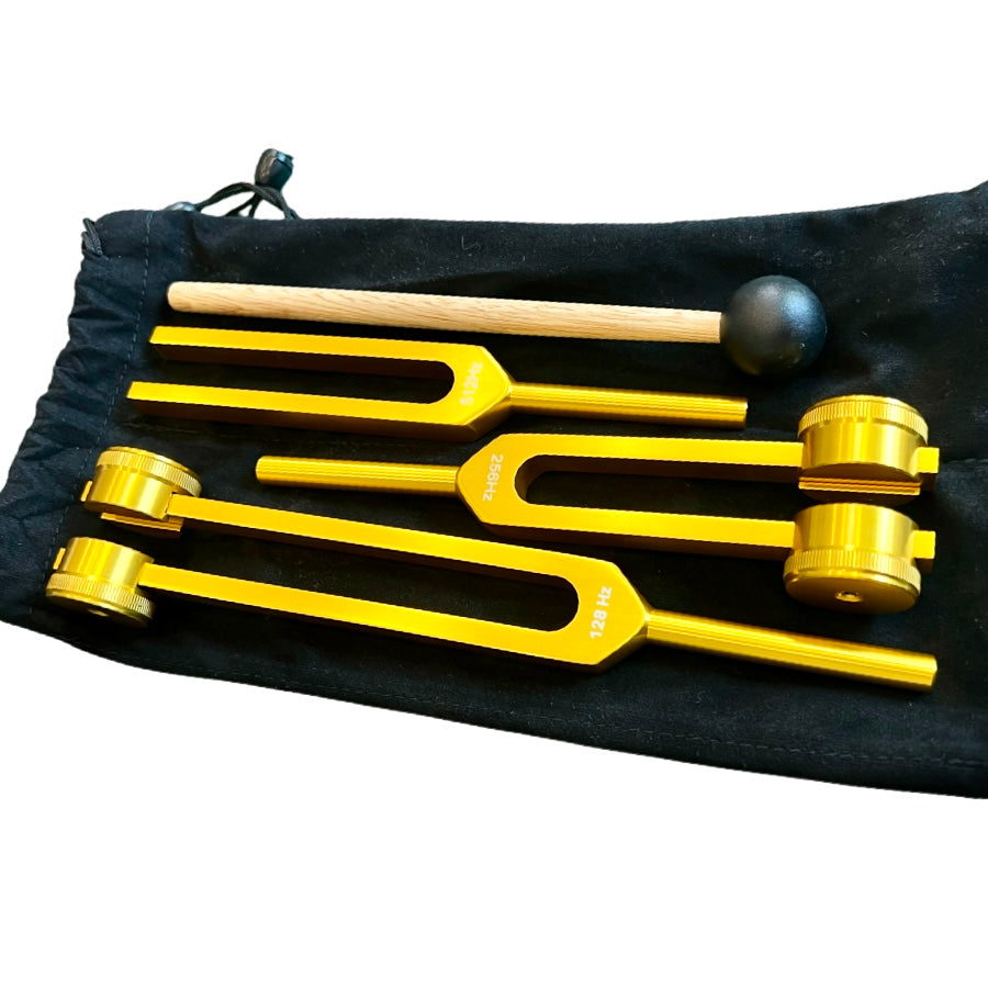 Toņdakšu komplekts 3 gab. 128hz 256Hz 512Hz Ārstnieciskais instruments dakšiņa Golden