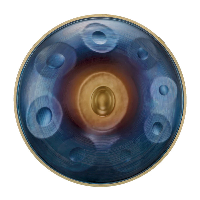 HLURU PRO Handpans Hangs 9 Notis 22" D Kurd (Re Minors) 440hz Dc04 Nitride Steel Golden Edge HG9