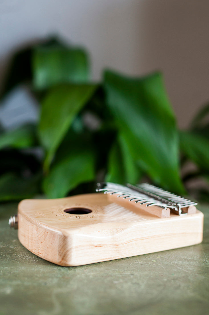 Professional Hollow Body Electric Kalimba Solid Maple Wood 17 Keys Comes with Hard Case and Accessories