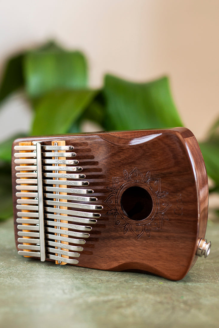 Professional Hollow Body Electric Kalimba Walnut Wood 17 Keys Comes with Hard Case and Accessories