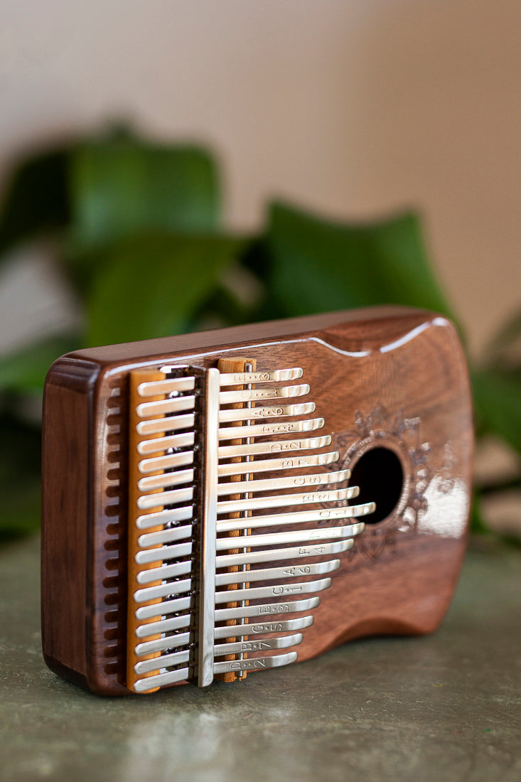 Professional Hollow Body Electric Kalimba Walnut Wood 17 Keys Comes with Hard Case and Accessories