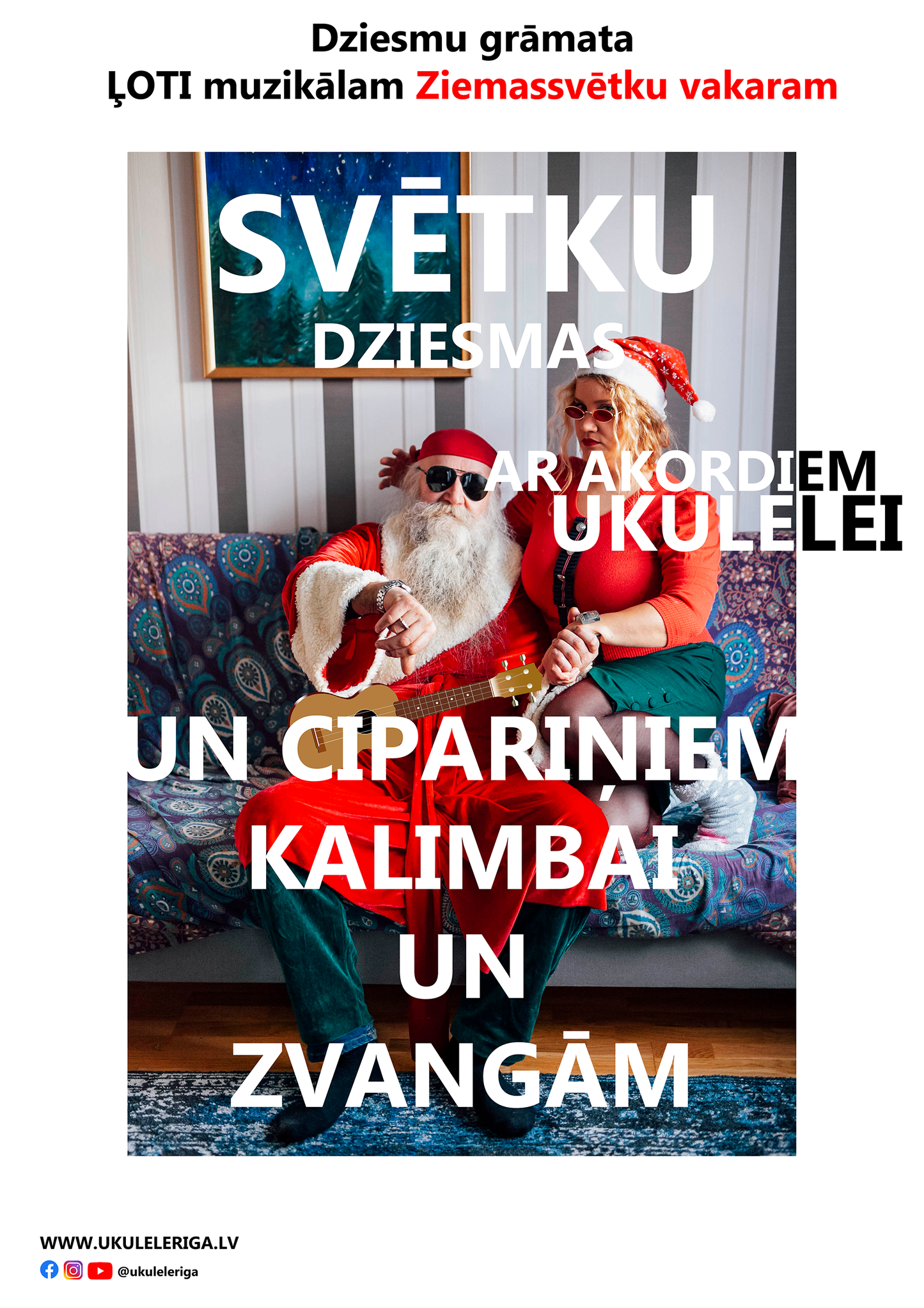 PDF Dziesmu grāmata ZIEMASSVĒTKU DZIESMAS (ar cipariņiem zvangām/kalimbām un akordiem ukulelei)