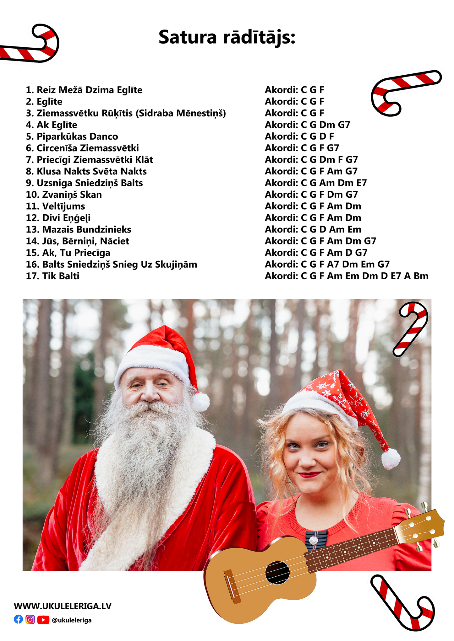 PDF Dziesmu grāmata ZIEMASSVĒTKU DZIESMAS (ar cipariņiem zvangām/kalimbām un akordiem ukulelei)