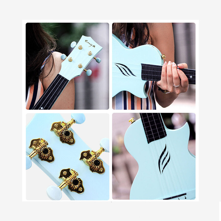ENYA NOVA U GAIŠI ZILA Koncerta izmēra Carbon Fiber UKULELES KOMPLEKTS (ar somu un aksesuāriem)