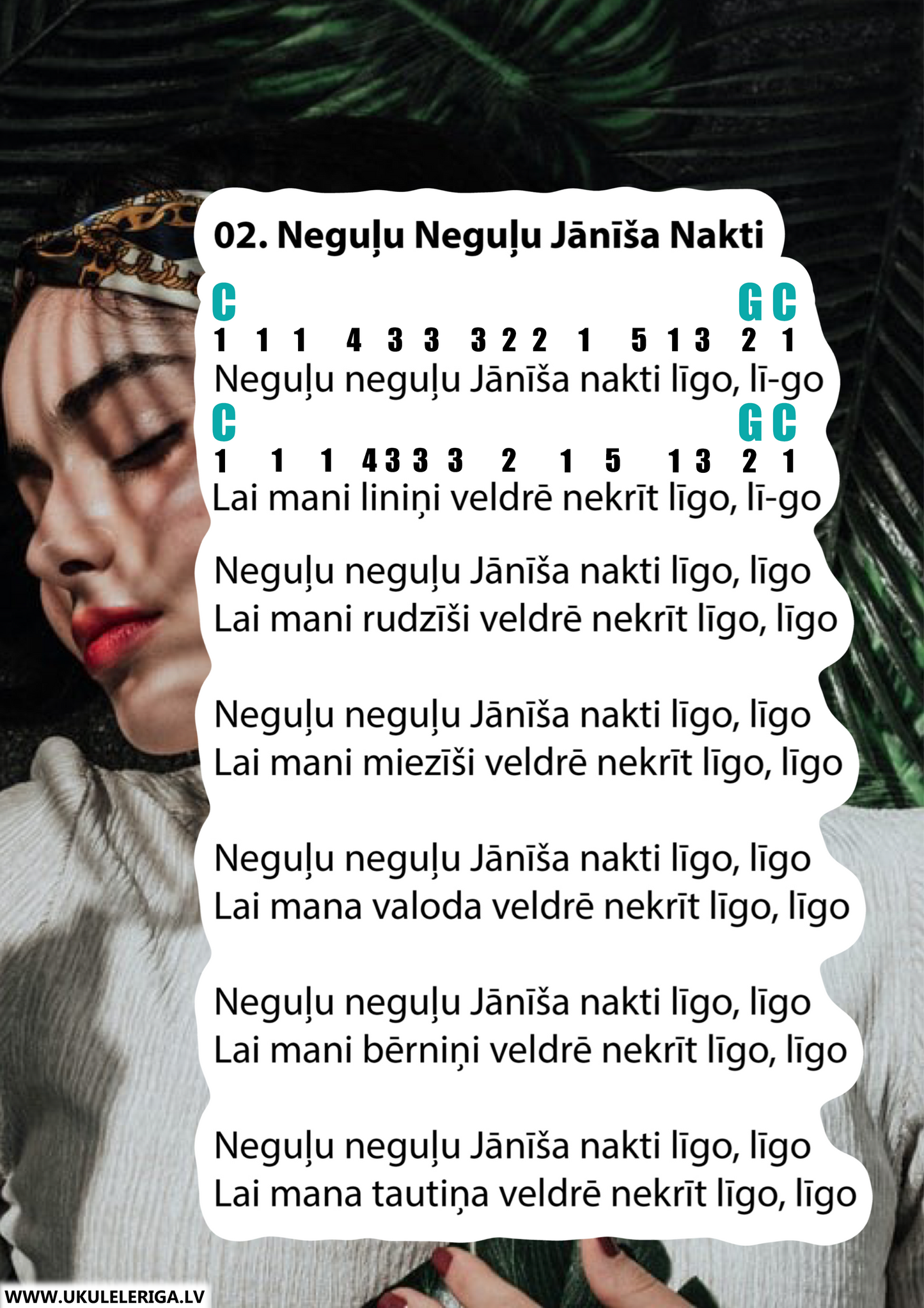 PDF grāmata 9 UKULELES LĪGO DZIESMAS ar akordiem un cipariņiem Kalimbai un Zvangām (Video paraugi Ukulelei un Ģitārai)