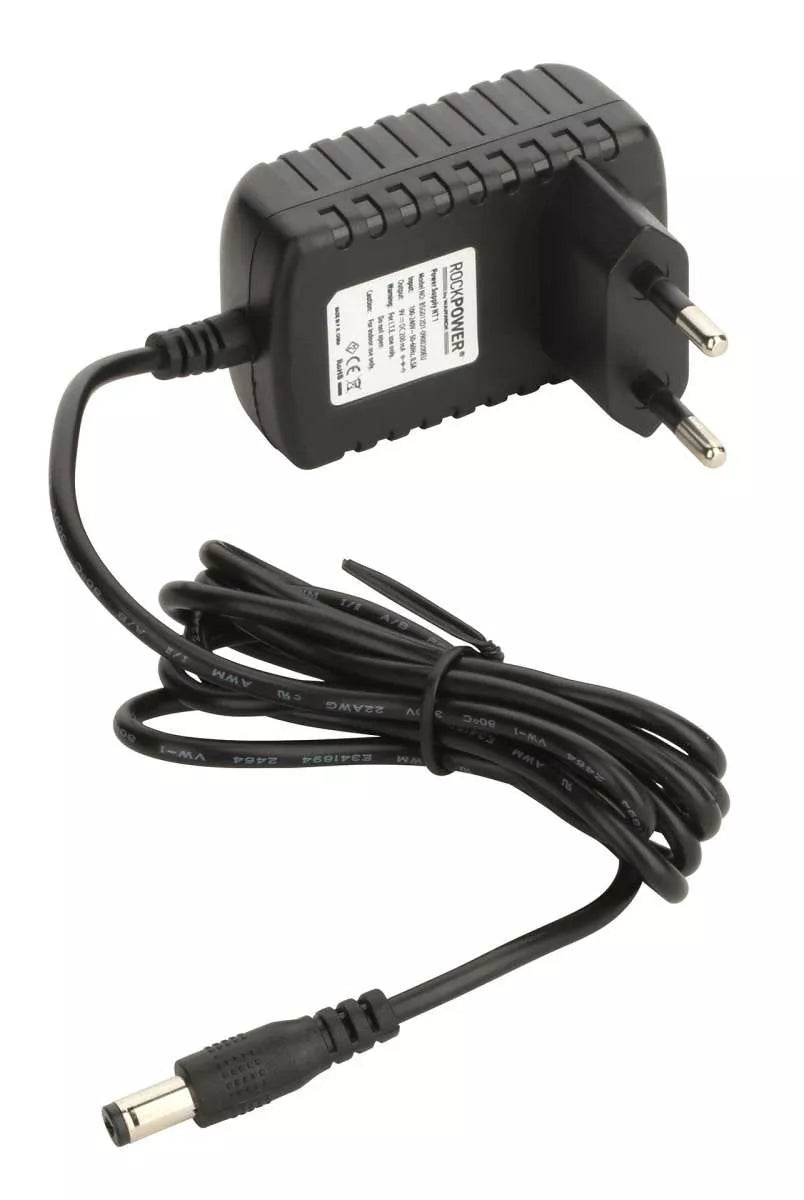 RockPower Strāvas pastiprinātājs efektu pedāļiem (9V DC, 200 mA, (-) Center, Euro Plug)