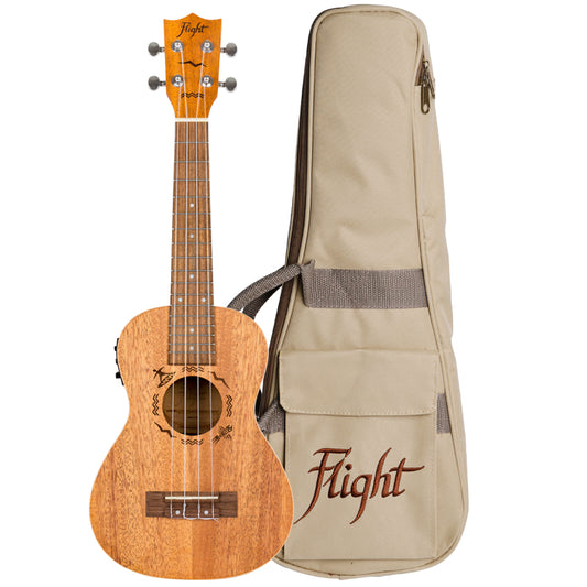 Flight DUC323 EQ Mahogany Electro-Acoustic Elektriski akustiskā Koncerta Izmēra UKULELE KOA Ar Somu