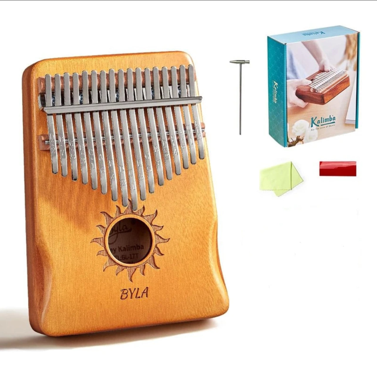 Elektro Akustiskā KALIMBA BYLA SUN 17 Taustiņu Mahogany koka + Hardcase un aksesuāri