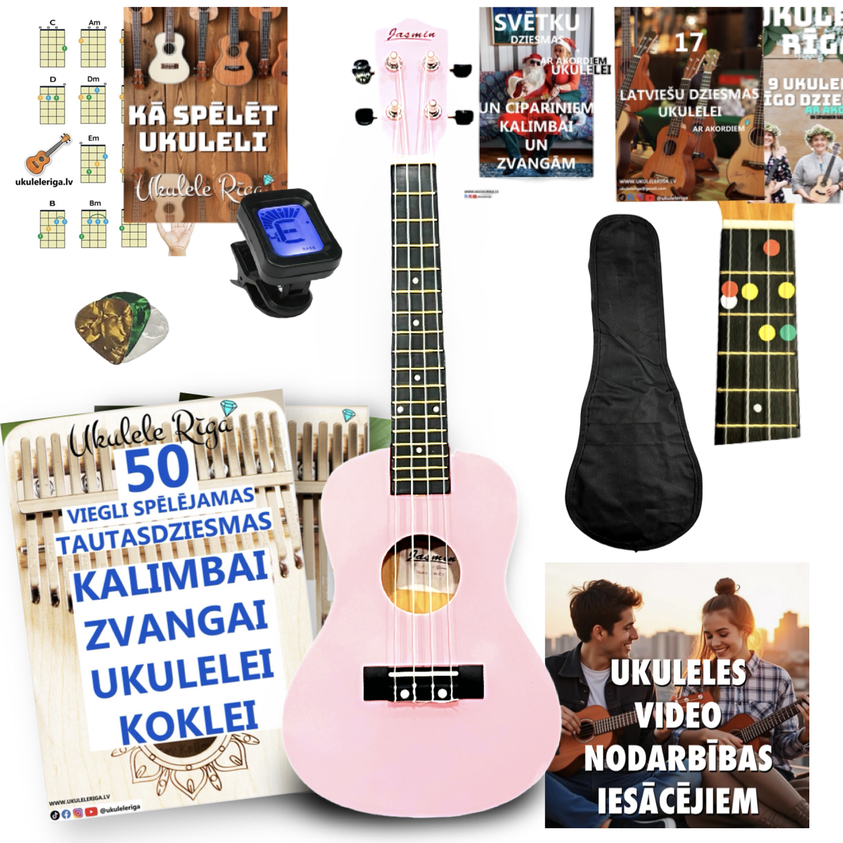 Koncerta izmēra ukuleles komplekts iesācējiem Jasmin Candy Pink Rozā