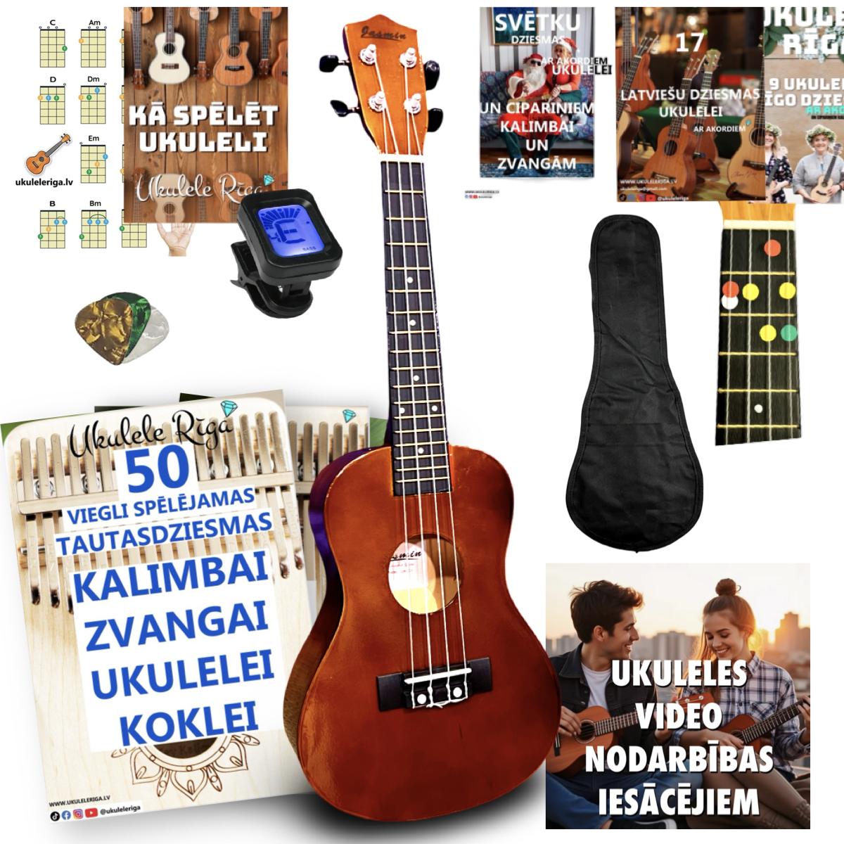 Koncerta izmēra ukuleles komplekts iesācējiem Jasmin Coffee Brown