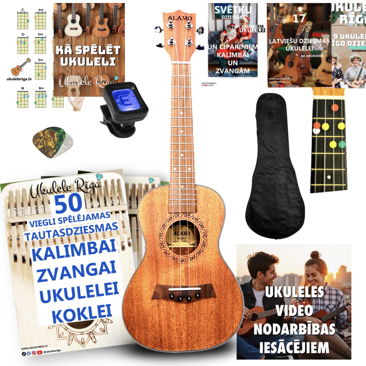Pilns Koncerta izmēra ukuleles komplekts Alamo Mahogany Sarkankoka