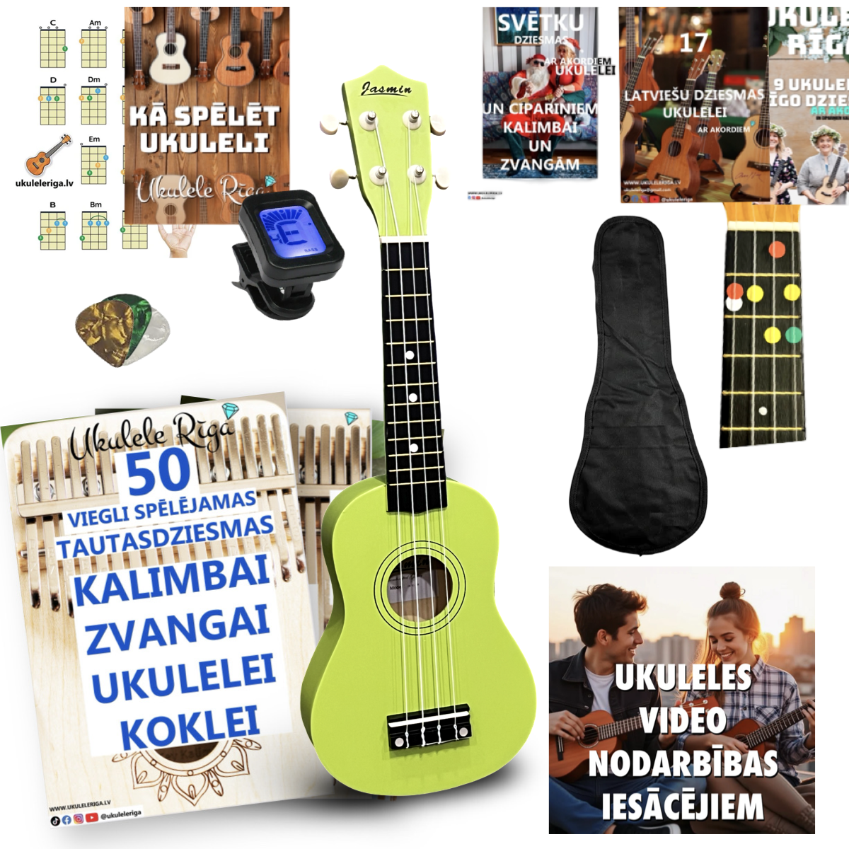 Soprāna izmēra ukuleles komplekts Jasmin Green Zaļa
