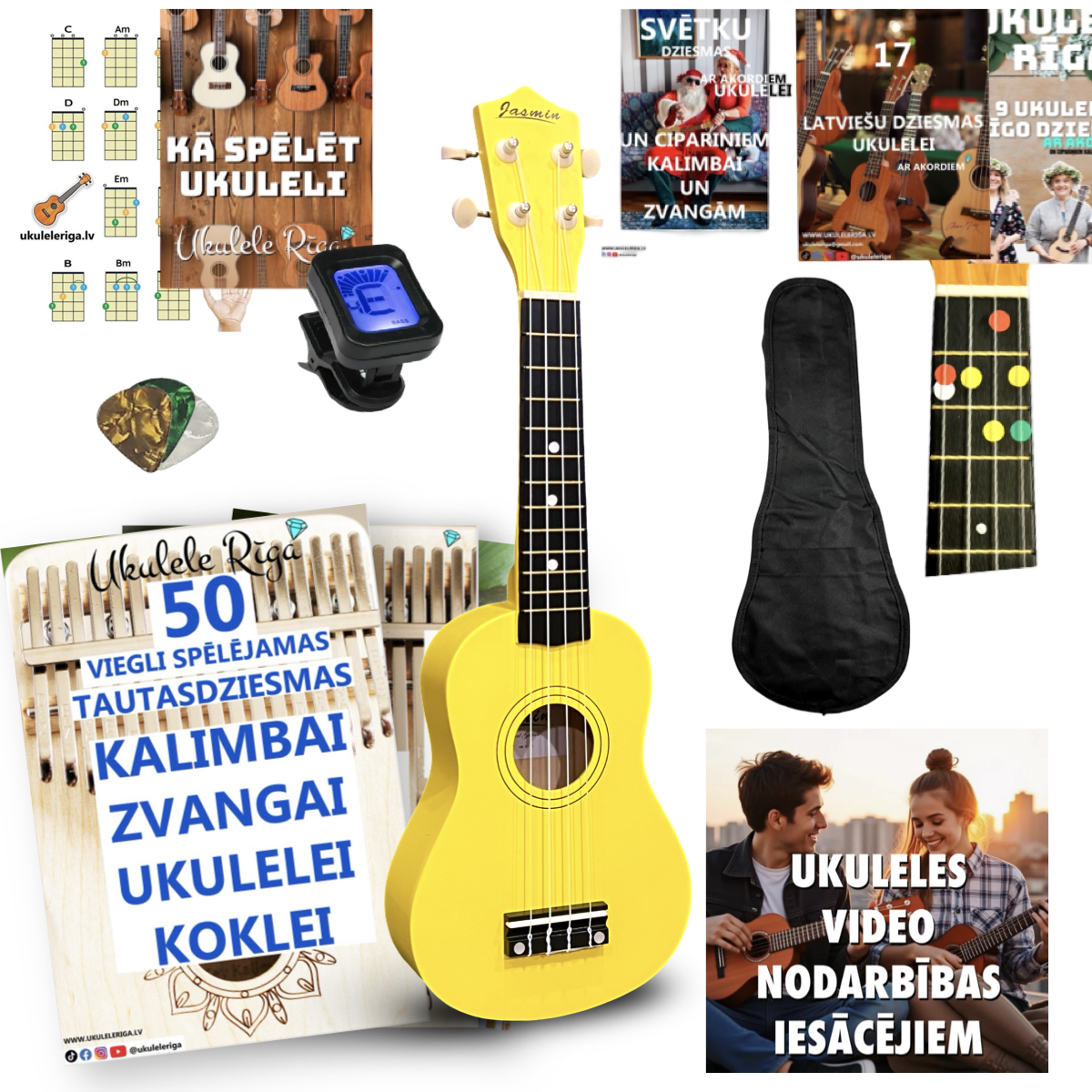 Soprāna izmēra ukuleles komplekts Jasmin Yellow Dzeltena