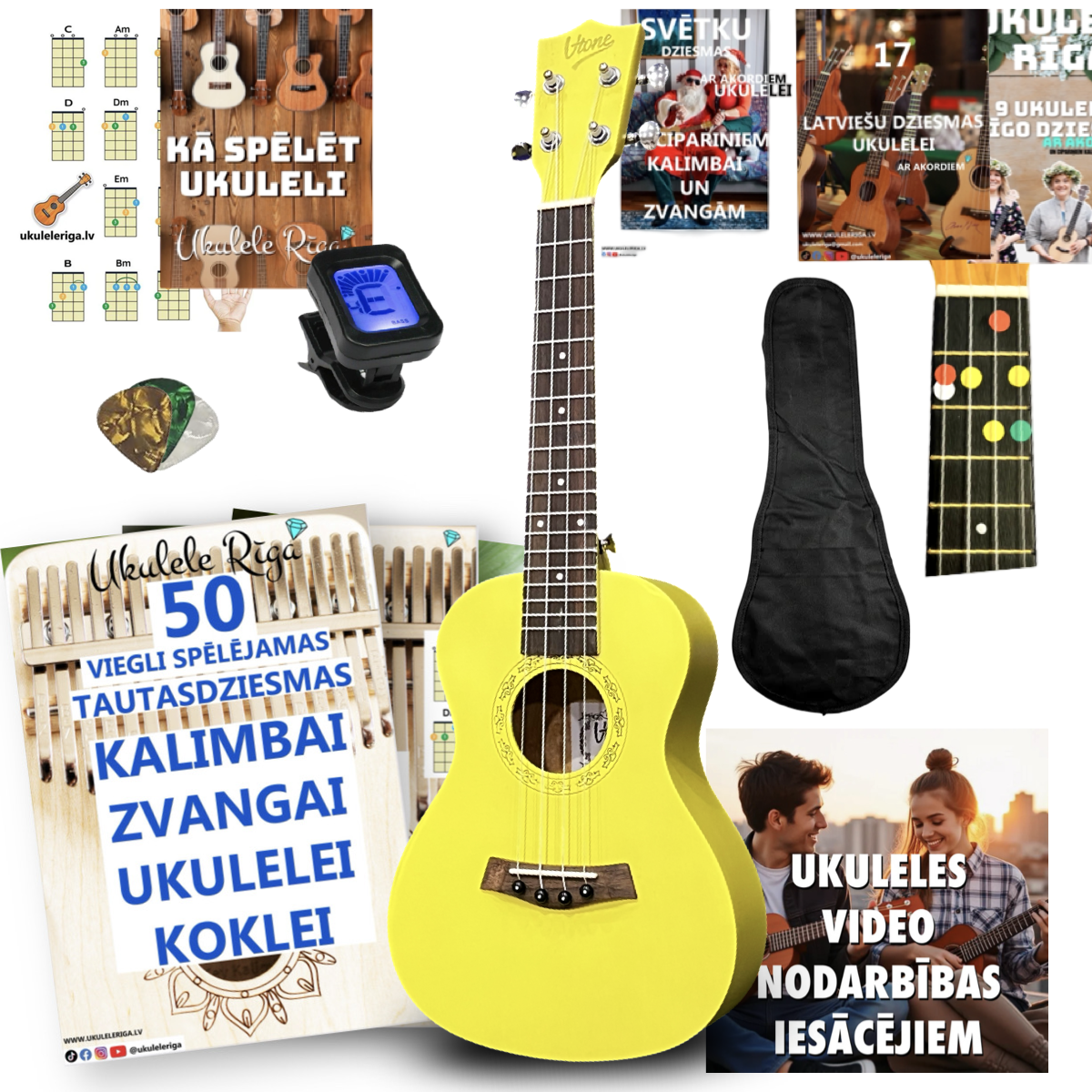 Koncerta izmēra ukuleles komplekts VTone Yellow Dzeltena