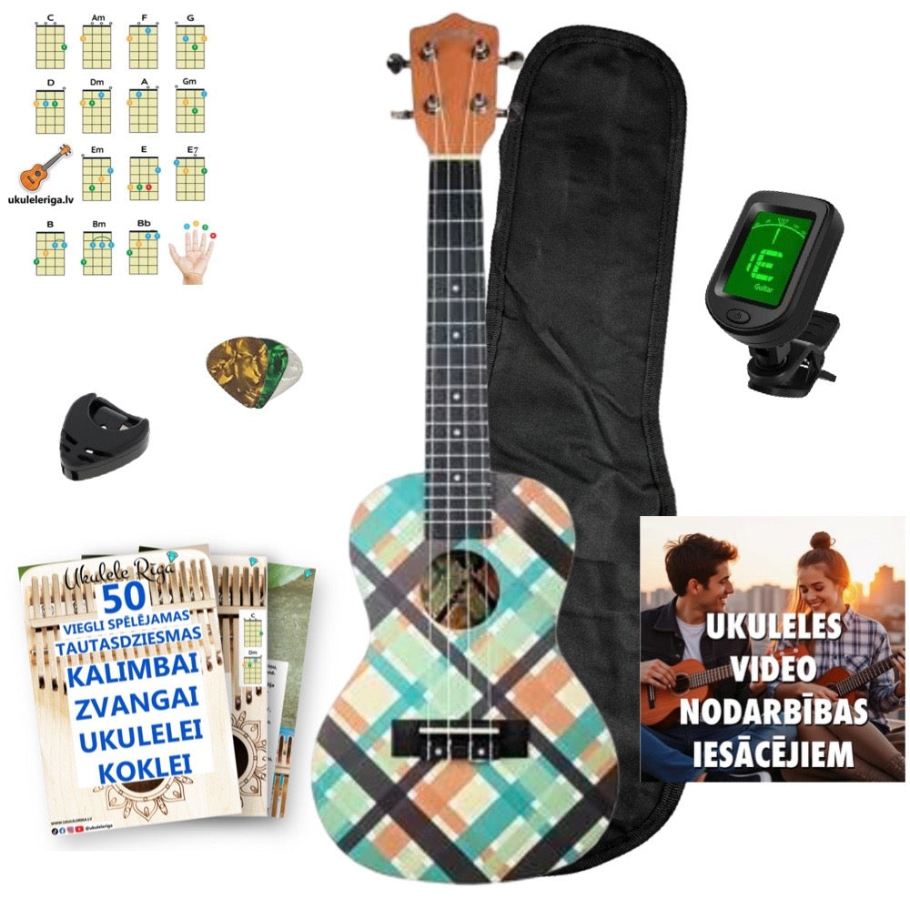 Koncerta izmēra ukuleles komplekts JEREMI C3-KP