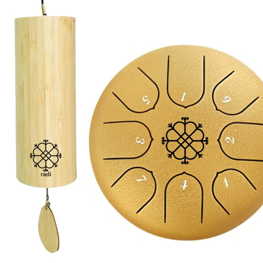 Dāvanu Komplekts meditācijām: Radi Vēja Zvans 432hz + Radi Custom 6” 8 nošu zvanga Ab maj 432hz Gift set Sirds Čakras harmonija