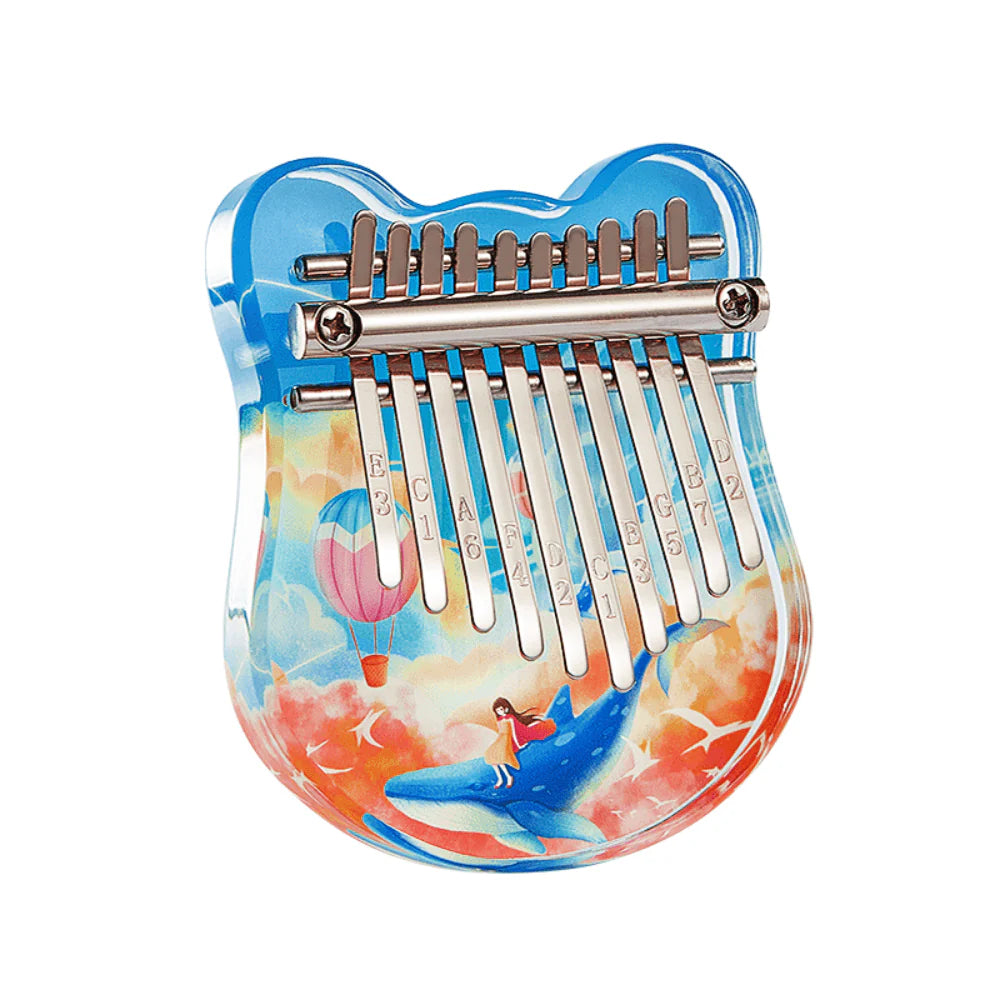 Portable 10 Key Acrylic Kalimba with Engraved Numbers and Whale Design, Health-Friendly and Easy to Play + Tuning Hammer