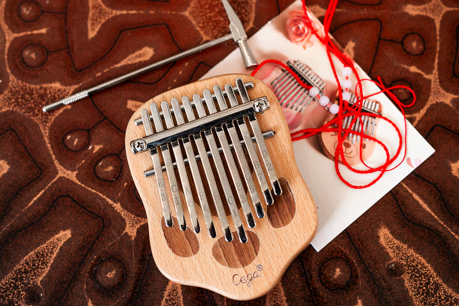 Portable 10 Key Paw Kalimba with Engraved Numbers, Health-Friendly and Easy to Play + Tuning Hammer