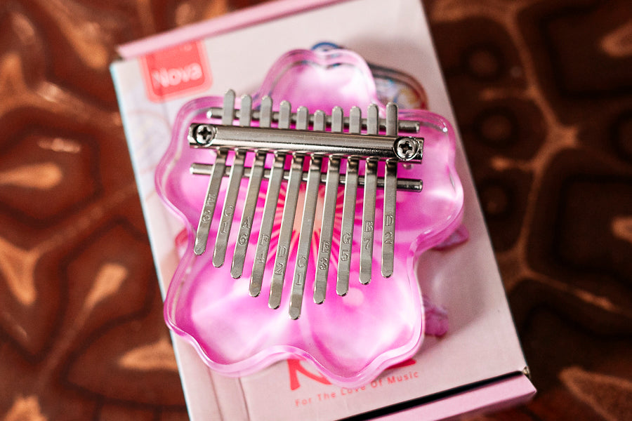 Portable 10 Key Acrylic Kalimba with Engraved Numbers and Sakura Design Easy to Play + Tuning Hammer
