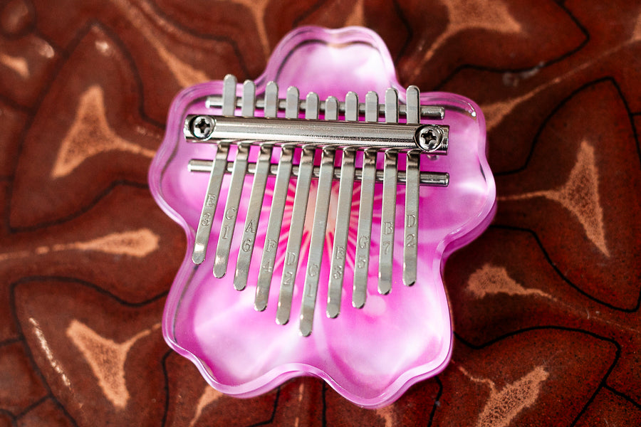 Portable 10 Key Acrylic Kalimba with Engraved Numbers and Sakura Design Easy to Play + Tuning Hammer