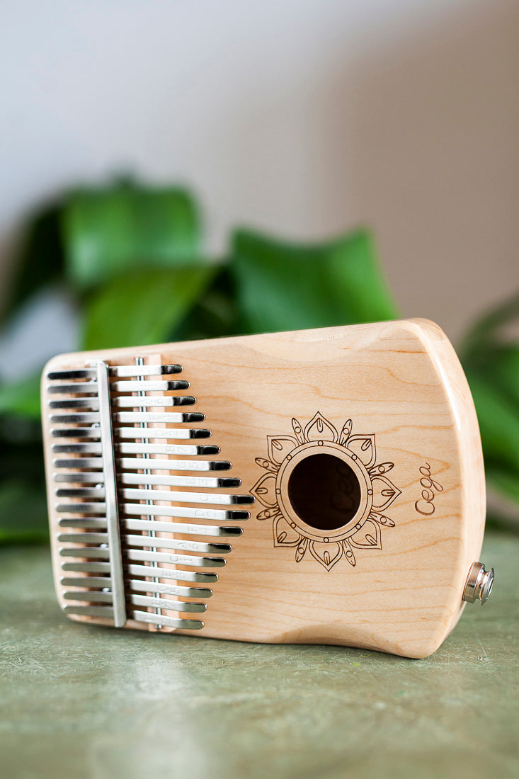 Professional Hollow Body Electric Kalimba Solid Maple Wood 17 Keys Comes with Hard Case and Accessories