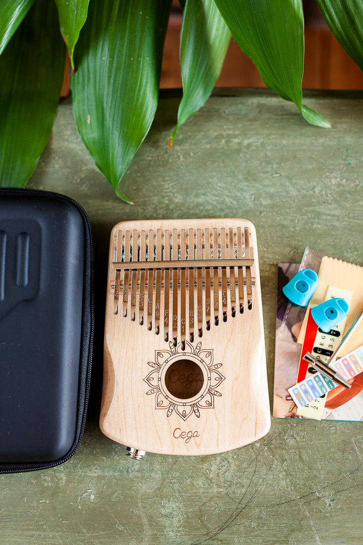 Professional Hollow Body Electric Kalimba Solid Maple Wood 17 Keys Comes with Hard Case and Accessories