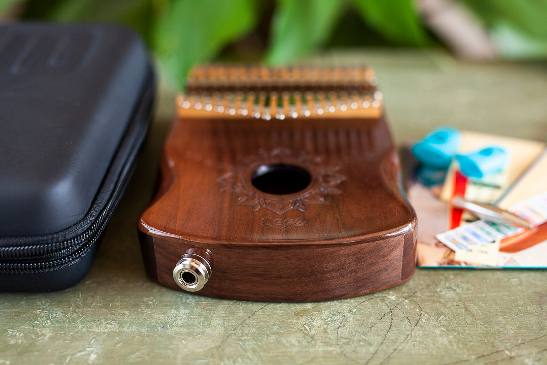 Professional Hollow Body Electric Kalimba Walnut Wood 17 Keys Comes with Hard Case and Accessories