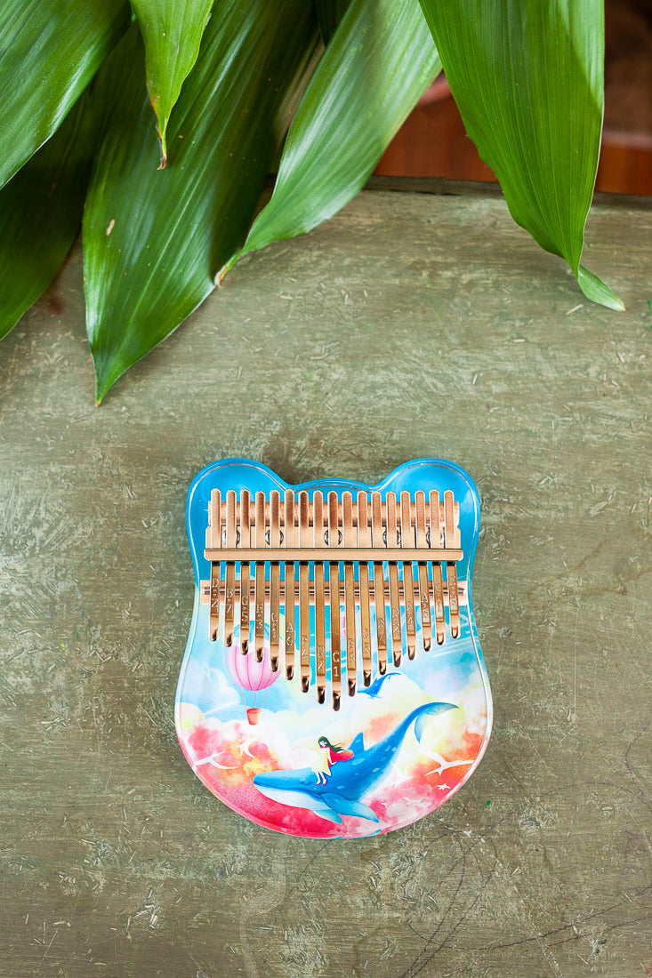 Magical 17 Key Acrylic Kalimba with Dreamlike Girl & Whale Design - Comes with Hard Case and Accessories