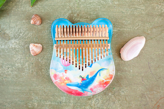 Magical 17 Key Acrylic Kalimba with Dreamlike Girl & Whale Design - Comes with Hard Case and Accessories