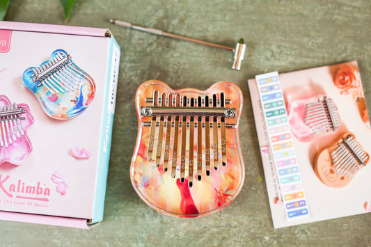 Portable 10 Key Acrylic Kalimba with Engraved Numbers and Cat Design, Health-Friendly and Easy to Play + Tuning Hammer