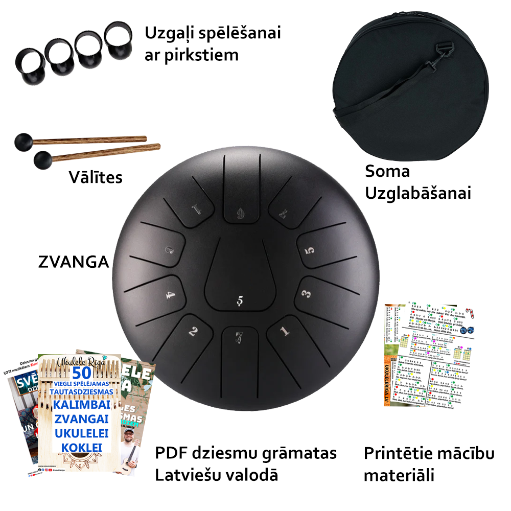 ZVANGA Hluru HUASHU Karbona Tērauda tongue drum 12" 11 notis C mažors C Dur