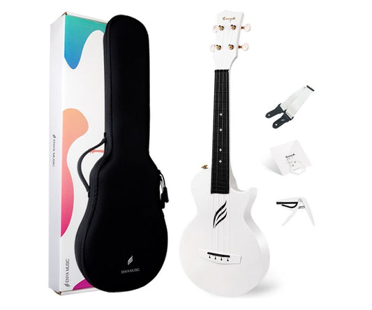 ENYA NOVA U BALTA Koncerta izmēra Carbon Fiber ukulele (ar somu un aksesuāriem)